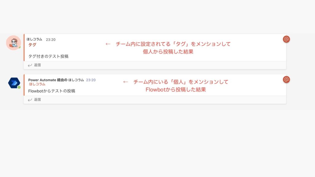Power Automate メンション 実行結果