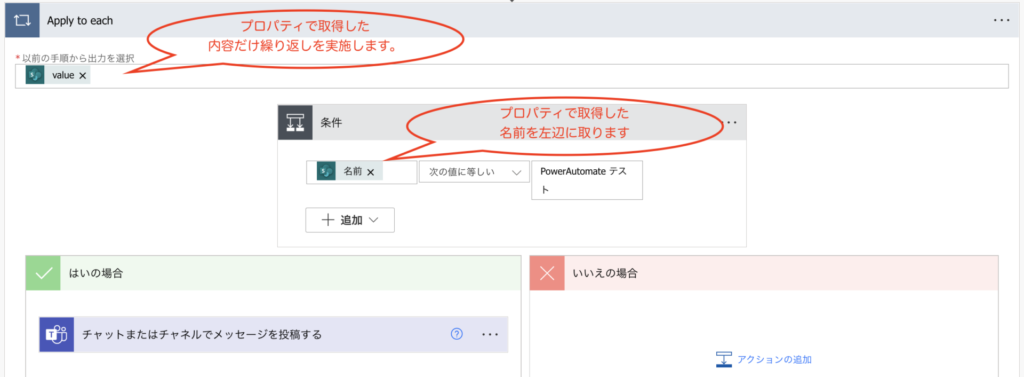PowerAutomate 繰り返し処理 条件分岐