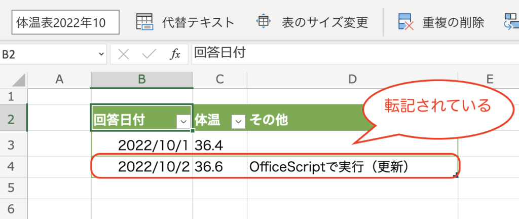 PowerAutomate Excel テーブル 更新 OfficeScripts
